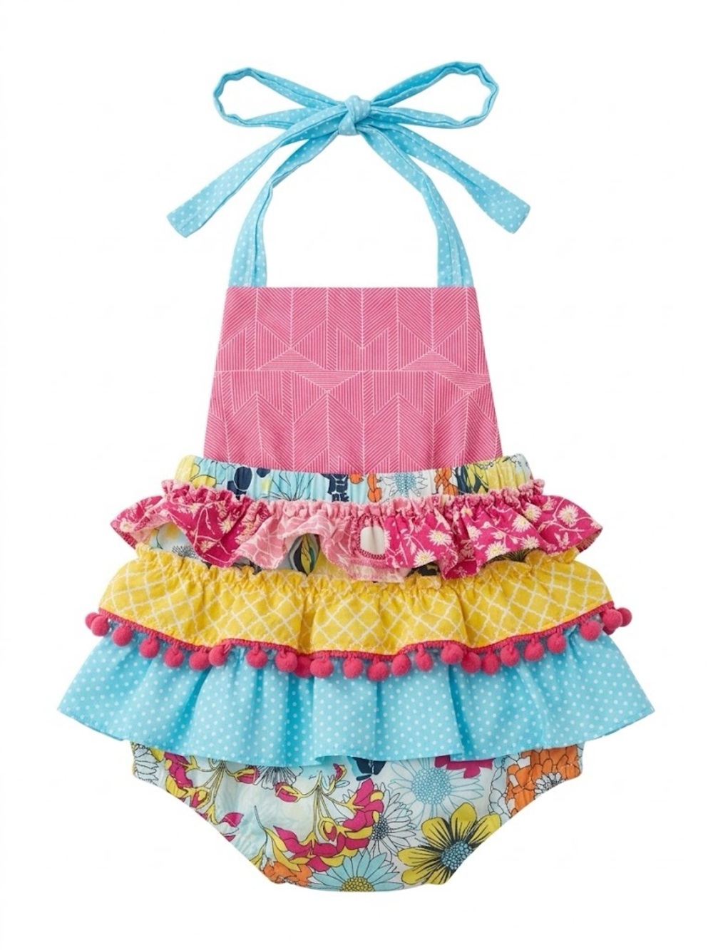 Toddler Girls' Multicolor Ruffle Halter One-Piece Bodysuit